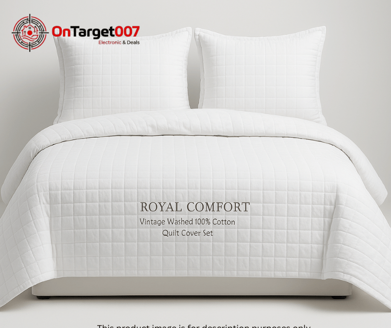 Royal Comfort vintage washed 100% cotton Quilt king size set-Color| White